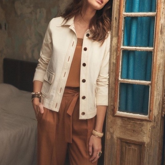 Sezane Jackets & Blazers - Sezane Anila Denim Jacket Ecru White Button Front Size 44 / US Size 12